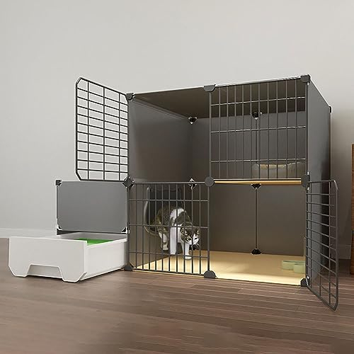 NUACOS Katzenkäfig, Katzengehege Outdoor DIY Kleintierkäfig, Gittergehege Katzenkäfig with Tur, für Kaninchen, Meerschweinchen, Welpen, Haustierprodukte,Schwarz,111x49x75cm
