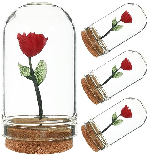 ibasenice 4pcs Miniature Flower in Dome Artificial Decor for House Accessories Tiny Plants for Home Decoration Unique Centerpiece Preserved Floral Arrangement