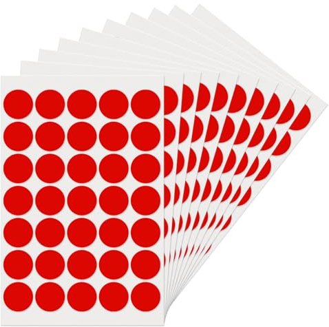 YIKIADA Rot Runde 25 mm Punktaufkleber Selbstklebende Markierungspunkte Wasserdicht Klebepunkte Aufkleber Kleine Farbkodierung Etiketten 350 Stück