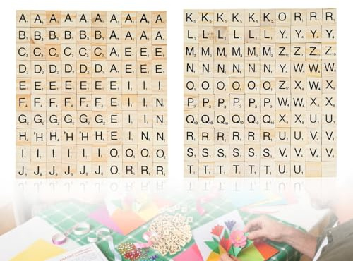 KAPSING 200 Stück Holzbuchstaben, Alphabet Fliesen Scrabble Buchstaben Holz a bis Z Puzzle, verwenden für Heimdekoration,Partydekoration,Hochzeitsarrangement