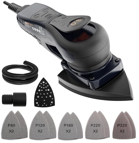 MAXXT Brushless 3mm Triangle Sander, 350W Powerful EC Motor, Speed Regulation, with 10 Premium Sandpapers for Precision Sanding of Wood
