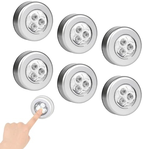 KARELLS Lámpara Nocturna,Luz Armario,Luz Noche con Sensor de Movimiento,con Almohadillas Adhesivas,Auto En/Apagado,Perfecto para Cocina,Pasillo,Escalera(6 Packs Blanco)