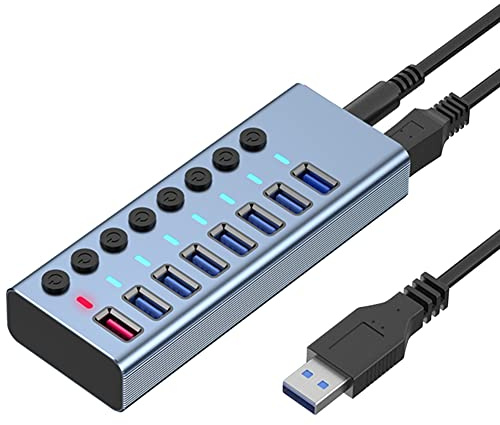Kliplinc 8 puertos USB 3.0 Splitter Computer Extender USB HUB 2.4A Conector de carga rápida Externa 12V Fuente de alimentación - Enchufe EU