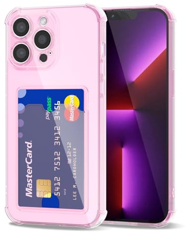 Svanove for iPhone 13 Pro Case Wallet Clear, Card Holder Case with Credit Card Slot, Thin Slim Transparent Silicone Grip Soft Rubber Protective Shockproof Airbag Bumper for Women, Light Pink