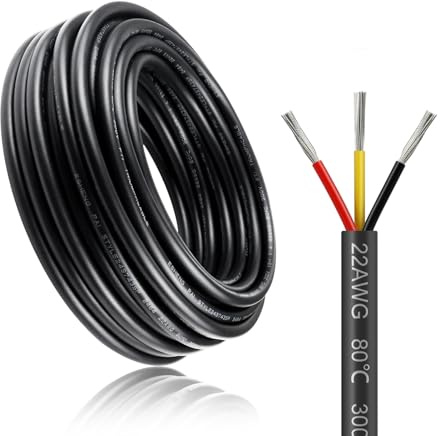 20M/65.6ft 12V Low Voltage Wire, Outdoor Landscape Lighting Extension Cable, 3 * 0.3mm² Conductor, 22AWG Electrical Cord Red & Black Tinned Copper Hookup Wire Kit, 3 Core 12v