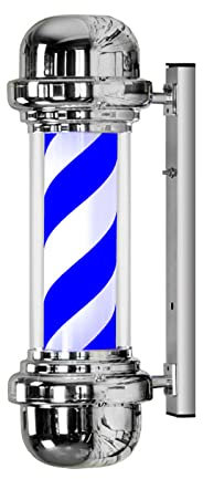 Poste De Peluquero 57 Cm Giratorio Rayas LED Luz Peluquería Señal Abierta Rojo Blanco Azul Negro Impermeable,Blue White