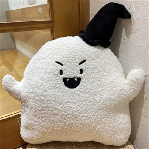 CULASIGN Halloween Geist Kissen, 40cm Geisterförmige Wurfkissen Puppen Geist Plüschtiere Sitzkissen Zierkissen Dekokissen für Kinderzimmer Sofa (Magischer Hut)
