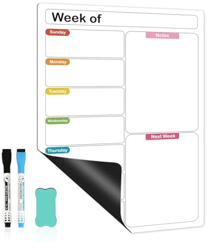QUEENLINK Magnetic Whiteboard Calendar Weekly Meal Organising Planner for Fridge A3(30X42CM), Dry Erase Planning Board for Kitchen, Home