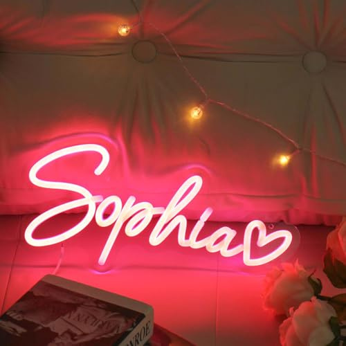Neon Schild Personalisiert Led Namensschild Custom Neon Signs für Wanddekoration Hochzeit Geburtstag Party Schlafzimmer Bar (rosa)