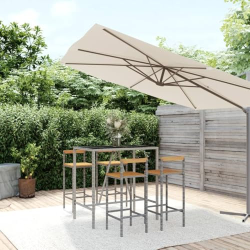 LIANGDONFC balkonmöbel Set、gartensessel outdoor5-tlg. Gartenbar-Set Grau Poly Rattan & Massivholz AkazieIdeal für Terrassen, Gärten