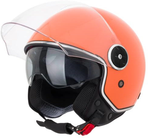 VINZ Tobia Jethelm mit Doppelvisier | Roller Helm mit Sonnenblende | In Gr. XS-XXL | ECE 22.06 Zertifiziert | Motorradhelm mit Visier |Viele Farben Erhältlich - Orange
