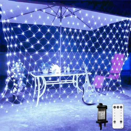 Christmas Net Lights - 200 LED 3m x 2m Indoor Outdoor Mesh Fairy String Lights with 8 Modes Remote Timer, Waterproof for Garden Curtain Gazebo Decorations