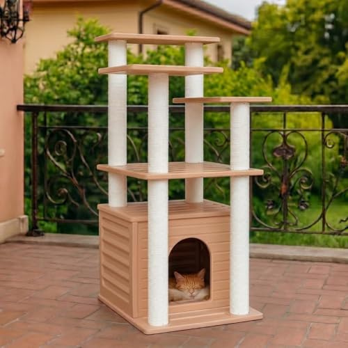 MAOHEGOU 116.8 cm Indoor und Outdoor Kratzbaum Turm, Katzenhaus für Katzen im Freien, wetterfeste Katzenhütte mit Kratzbäumen