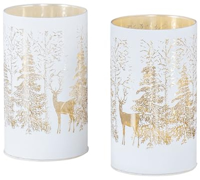levandeo 2er Set LED Windlicht H13cm Lichterkette Licht Deko Glas Wald Weihnachten Tischdeko Weihnachtsdeko