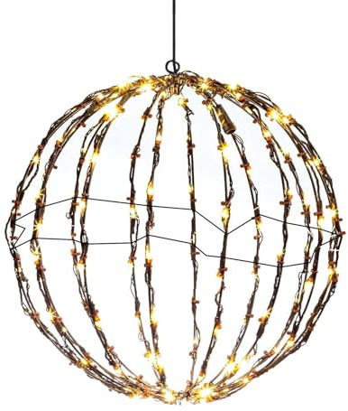 Dtaigou Weihnachts-LED-Lichterkugel, faltbare beleuchtete -Kugeln, kugelbeleuchtetes Display, hängende LED-Kugelkugel, zusammenklappbare große Kugellichter mit flachem Metallrahmen