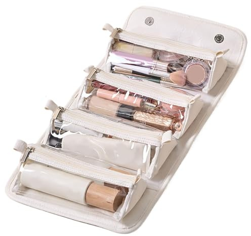 Kosmetiktasche 4-in-1, Schminktasche Abnehmbar, Faltbare Kosmetik Organizer Tasche, Make Up Organizer Portable, aufrollbare Make-up-Tasche mit großem Fassungsvermögen