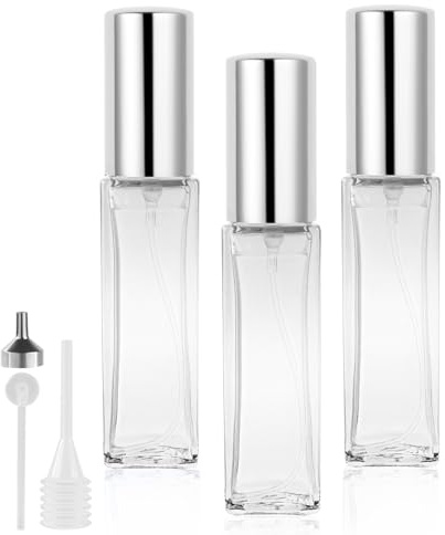 LOPHE Perfume Atomiser Refillable, Mini Refill Bottles, Empty Clear Glass Spray Bottles, Portable Atomiser With Fine Mist for Daily Business Trips, 10 ml 3 Pcs Transparent