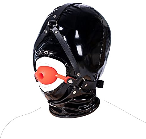 YIOTMOP Knebel Mundknebel Maske Kopfgeschirr mit Silikon Gag Ball Rot | Einstellbares Leder Bondage Restraint Sexspielzeug für Frauen und Männer, Slave Fetisch und Fesseln
