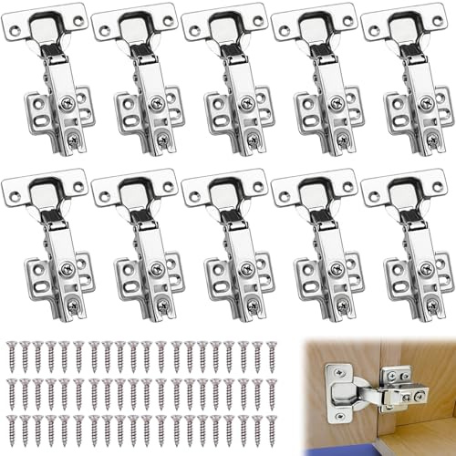 10 Pcs Bisagras Puertas Cocina con 60 Tornillos, Bisagra Muebles Angulo Apertura 90°, Articulación Gabinete Invisible, Charnés Amortiguador Cierre Automático para Armarios, Dormitorio, Zapateros