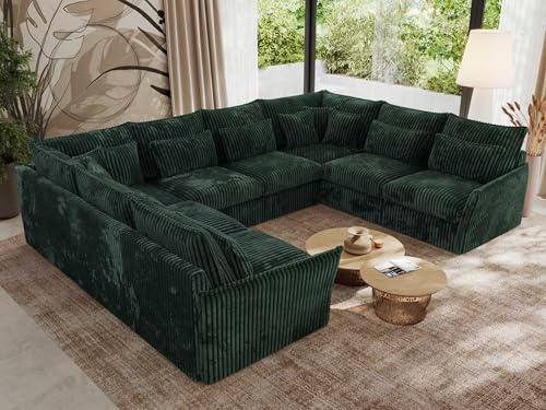 MKS MEBLE Sofa U-Form, Wohnlandschaft, Couch, Ecksofa, Couchgranitur, Polsterecke, Big Sofa XXL, Polstergarnitur - Verso U 8M - Grün Cord