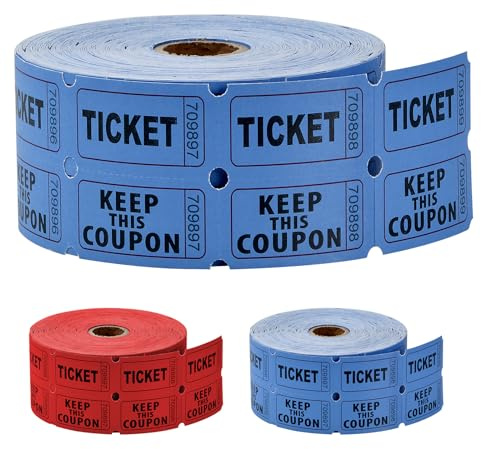 QINGZY 1000 Piezas Boletos De Rifa Rollos Dobles (500 Pares), Numeración Consecutiva, Rojo/Azul, Encuesta Boletos De Lotería Desprendibles para Eventos Carnaval Entradas Premios y Recompensas (Azul)