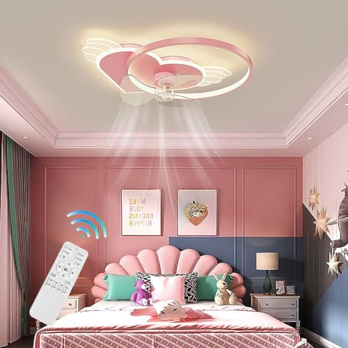 MyLjp Kinderzimmer Deckenventilator Licht Deckenventilator Mit LED-Beleuchtung Leise Deckenventilator Licht Rosa Herz Geformte Deckenventilator Geeignet Für Schlafzimmer Wohnzimmer Restaurants