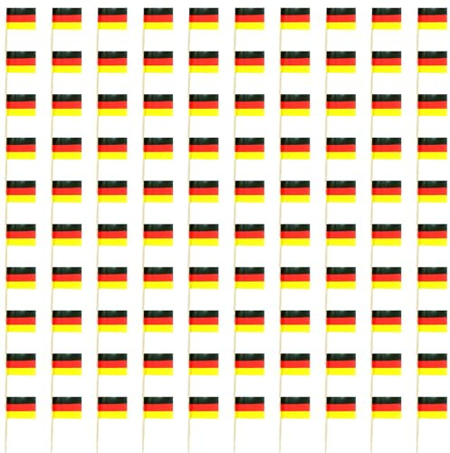 100 palillos de dientes con bandera de Alemania, palillos de dientes con banderas, palillos de frutas, papel para decoración de tartas, palillos de dientes, banderas, cócteles con impresión de doble