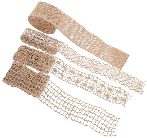 Gadpiparty 4rolls Vintage Mesh Hemp Ribbon Floral Burlap Twine Craft for Wrapping Wreath Making Decorative Presents