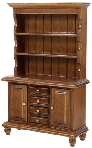 Yardwe Miniature Bookshelf Dollhouse Furniture, 1/12 Scale Wooden Mini Book Shelf Cabinet for Doll House Decor and Toys Display