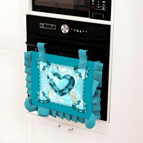 Masters House Copriforno 40x50 cm Cuori Effetto Diamante Tiffany – Stampa Digitale Alta Definizione – Microfibra Anallergica 100% Made in Italy – Volant in Cotone - Arredo Cucina Elegante