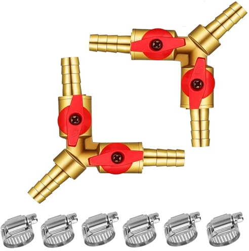 2 Stück Messing 3 Wege Ventil Splitter Schlauchverbinder, Kugelhahn, 8 mm, T-Schlauchverbinder für Tischlerarmatur Luft Wasser Gas (8MM)