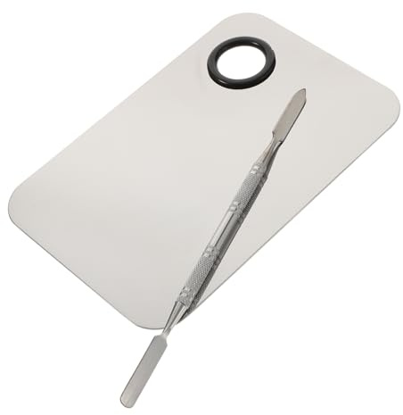 SAFIGLE Makeup Mixing Palette with Blending and Stirring Rod Cosmetic Foundation Mixing Plate for Eyeshadow Lipstick Blush Blending Tools Silver