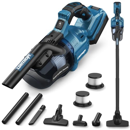 LDHTHOPI Akku Staubsauger für Makita 18V,20000 Pa Starke Saugleistung,1,28 kg Leichter Staubsauger mit HEPA-Filter,5in1 Handstaubsauger mit LED-Licht Für Teppich,Hartboden,Möbel,Auto (Ohne Akku) Blau