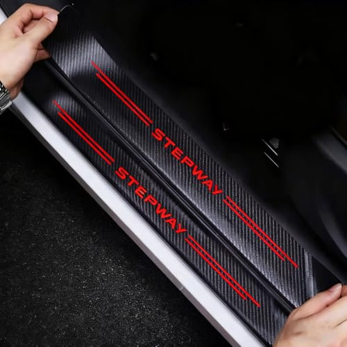 EULVGG Protector de Escalón de Coche para Dacia Sandero Stepway, 4 Piezas Protección de Barra de Umbral de Puerta Decoración para Estribos Anti-Arañazos Pegatinas de Fibra de Carbono (Rojo)