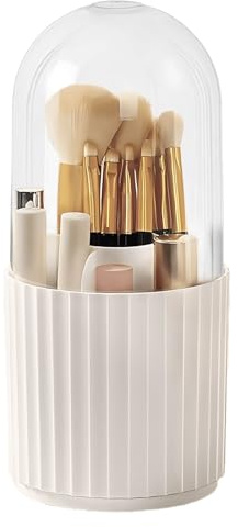 Terafeels Make Up Kosmetik Organizer, 360 drehbarer Make-up-Pinselhalter, Organizer, transparent, staubdicht 11x23cm（Weiß C）
