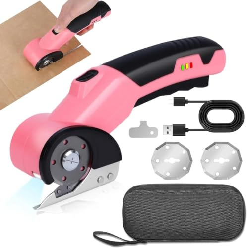 Kartonschneider, Elektrische Schere 4.2V Kabelloser Akku-Universalschneider, Rollschneider mit LED-Licht & Ersatzklinge, Elektrischer Papierschneider Akkuschere für Leder, PVC, Teppiche, Karton, Stoff