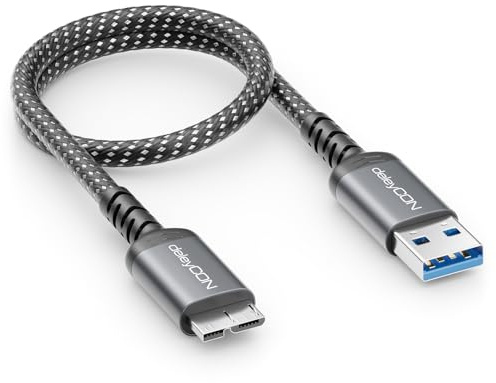 deleyCON 0,30m USB 3.0 Micro-B Kabel USB-A auf Micro-B 5Gbps | Kurzes 30cm, Datenkabel für externe Festplatte, HDD, SSD, Toshiba, WD, Seagate, Galaxy S5/Note 3/Note Pro 12,2 usw.