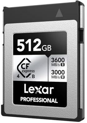 Lexar CFexpress 4.0 Type B 512GB Memory Card, up to 3600MB/s Read, 3000MB/s Write, for 8K Raw Video, for DSLRs, Backward Compatible with XQD Cameras