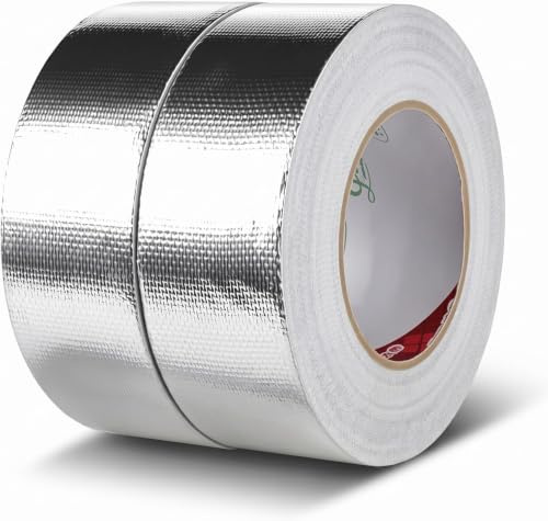 Dexpally 2 Rollo Cinta Aluminio Adhesiva Termica 5 cm x 50 m Cinta de Alta Temperatura para Sellado, Aislamiento y Conductos De Ventilación, Alta Temperatura