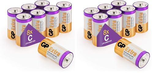 Size/Type C Batteries Pack of 16 LR14 batteries 1.5V by GP Batteries Type C Cell Size Extra Alkaline Batteries ideal for: Toys/Radio’s/Garden equipment