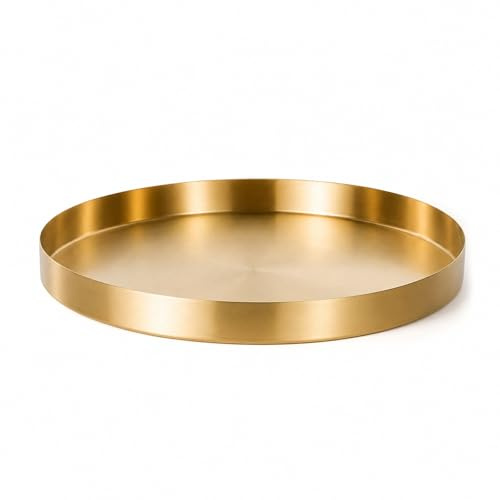 GREENSAPPIRE Gold Round Serving Tray – 40cm Metal Decorative Vanity Tray | , Jewelry & Makeup Organizer, Candle Plate, Coffee Table & Bathroom Storage, Elegant Home Décor