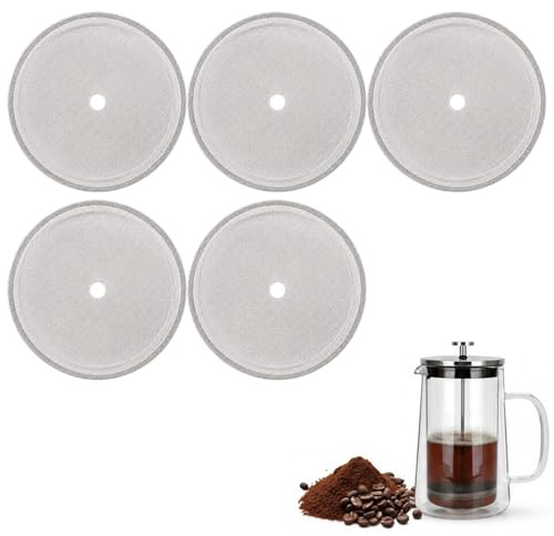 LKTFATD 5 Pcs 8.5cm Stainless Steel Coffee Filter Mesh, Reusable French Press Filters, Ultra-Fine Screens for 600ml Coffee Pots & Tea Makers