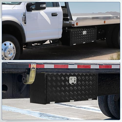 Aptliton 18 Inch Heavy Duty Aluminum Diamond Plate Underbody Tool Box, Waterproof Truck Storage Box with Lock & Keys, Under Bed Organizer for Pickup Trailer Flatbed RV, Black