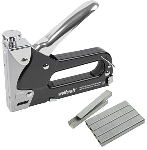 wolfcraft Tacocraft 7 Handtacker Set 7089000 / Leistungsstarker Werkzeugtacker mit regulierbarer Schusskraft inkl. 1000 8 mm Klammern/Ideal für anspruchsvolle Arbeiten und Renovierungen