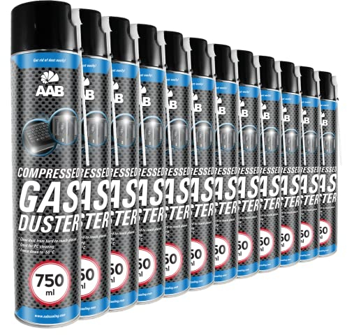 AABCOOLING Compressed Gas Duster 750ml - Druckluft-Reiniger, Multimedia- und Bürogeräte, Tastatur PC, Spielekonsolen, Gehäuse, Air Duster, Reinigungspray (12 x 750 ml)