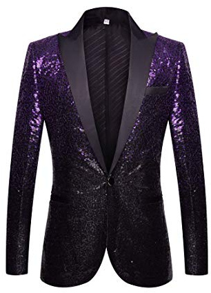 PYJTRL Men Fashion Gradual Change Color Sequins Suit Jacket (Purple Black,XS)