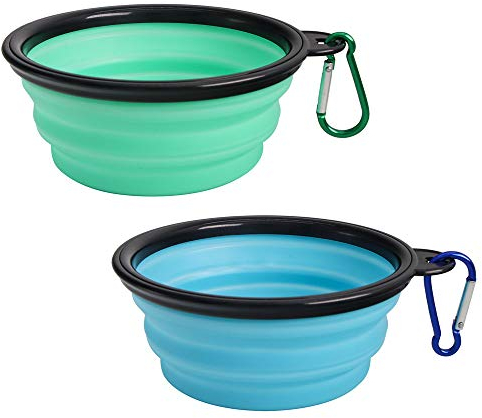 SLSON 2 Stück Hundenäpfe Faltbare Reiseschale, Auslaufsichere Hundenapf mit Bergsteigerkarabiner für Katzen, Hunde und Haustiere für Wasser und Futter (350ml)
