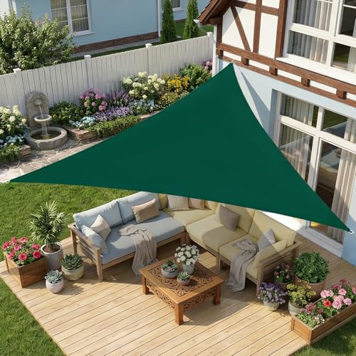 wiipara 3x3x3m Sonnensegel Dreieck, Wasserdicht Sonnenschutz Segeltuch Sunsegel, 95% UV Schutz, Regenschutz, Premium Polyester Sonnensegel für Balkon Terrasse Garten (Dunkelgrün)