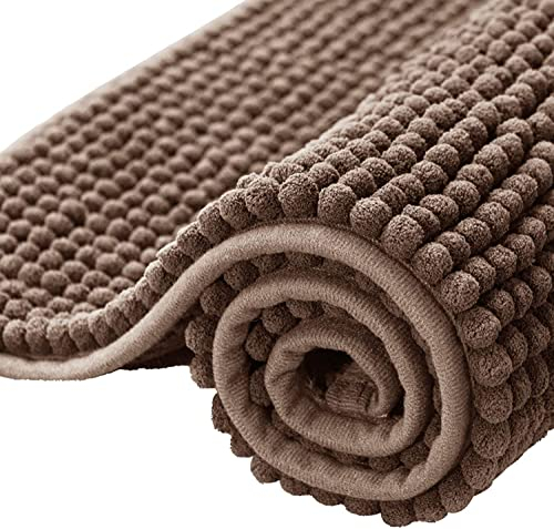 subrtex Badematte rutschfest Badezimmerteppich aus Chenille Saugfähig Badteppich weich Wasserabsorbierende Badvorleger für Badezimmer,Maschinenwaschbar(40×60cm, Braun)