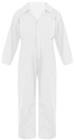Doomiva Kinder langarm Overall Jungen Karneval Faschingskotüm Arbeitsoverall Jumpsuit Kuschelig Jogger Trainingsanzug Einteiler Body Langarm Arbeitskombi Weiß 122-128